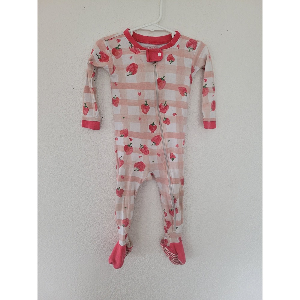 Burt's Bees Baby 12M Strawberry‎ Gingham Organic Cotton Footed Pajamas Pink #2